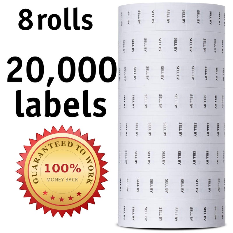 Labels for Us Labels for Monarch 1131 - Sell by Text Printed - White - 20,000 Units - Pack with 8 Rolls - Ink Roller Included - Made by Labels for Us - Image 2